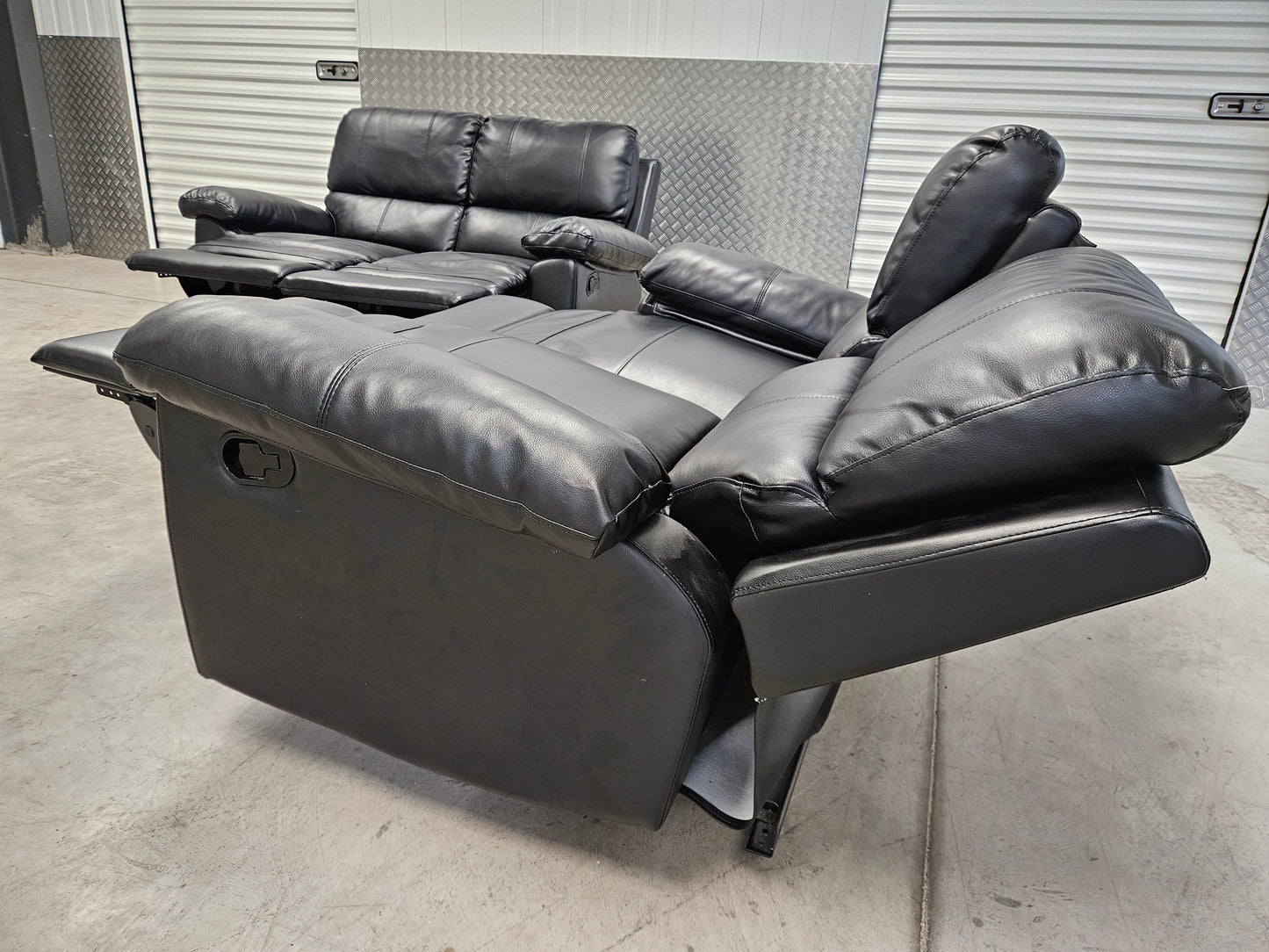 2+2 Toby Black Faux Leather Manual Recliner Sofas