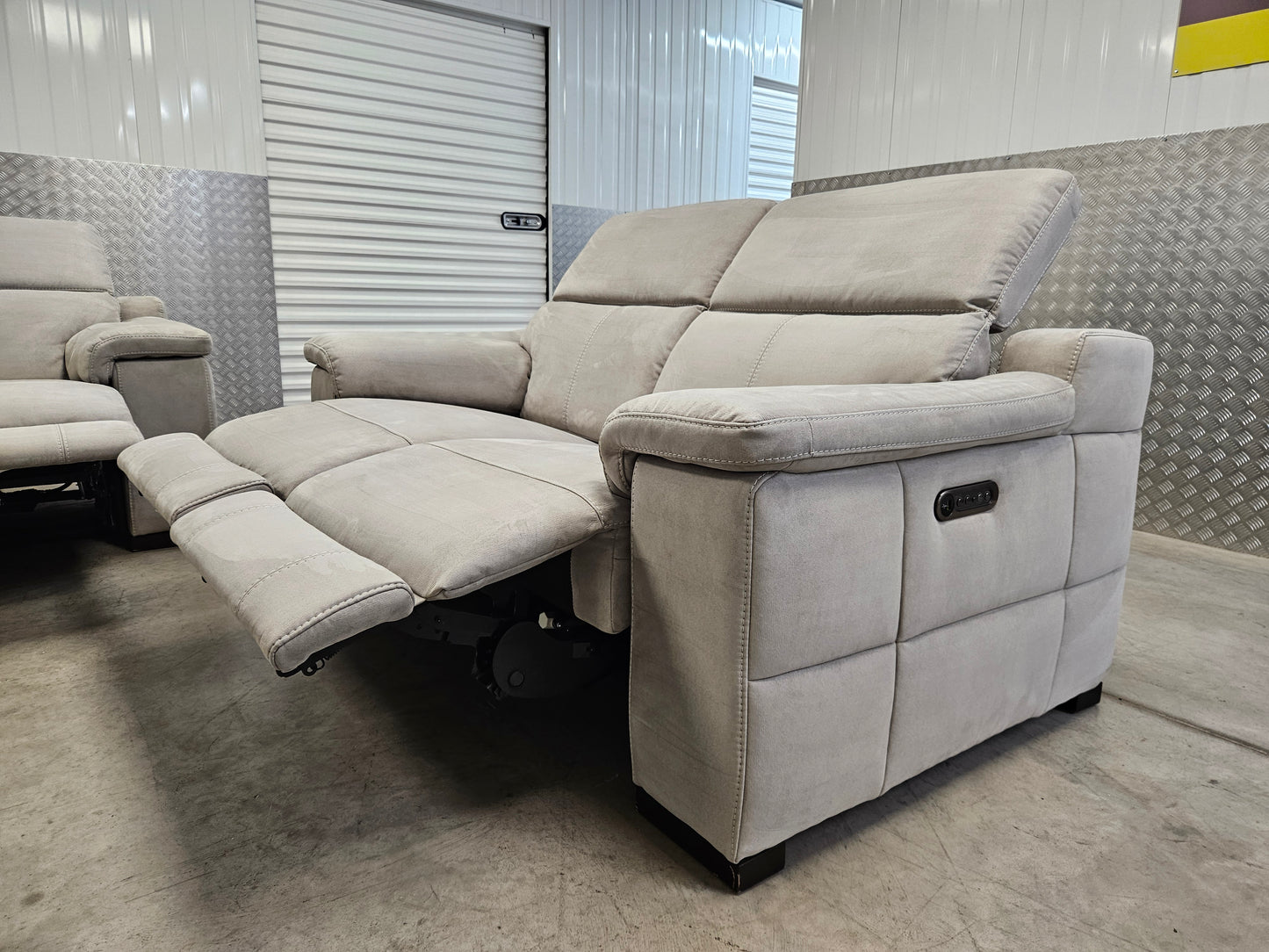 2×Sofology Laurence 2 Seater Power Recliner Sofas with Power Headrests
