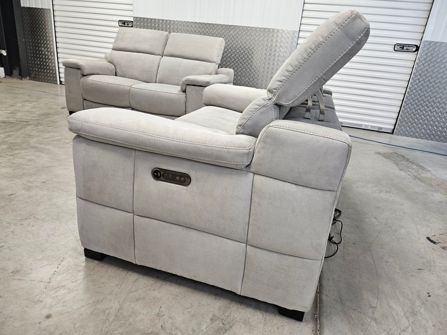 2×Sofology Laurence 2 Seater Power Recliner Sofas with Power Headrests