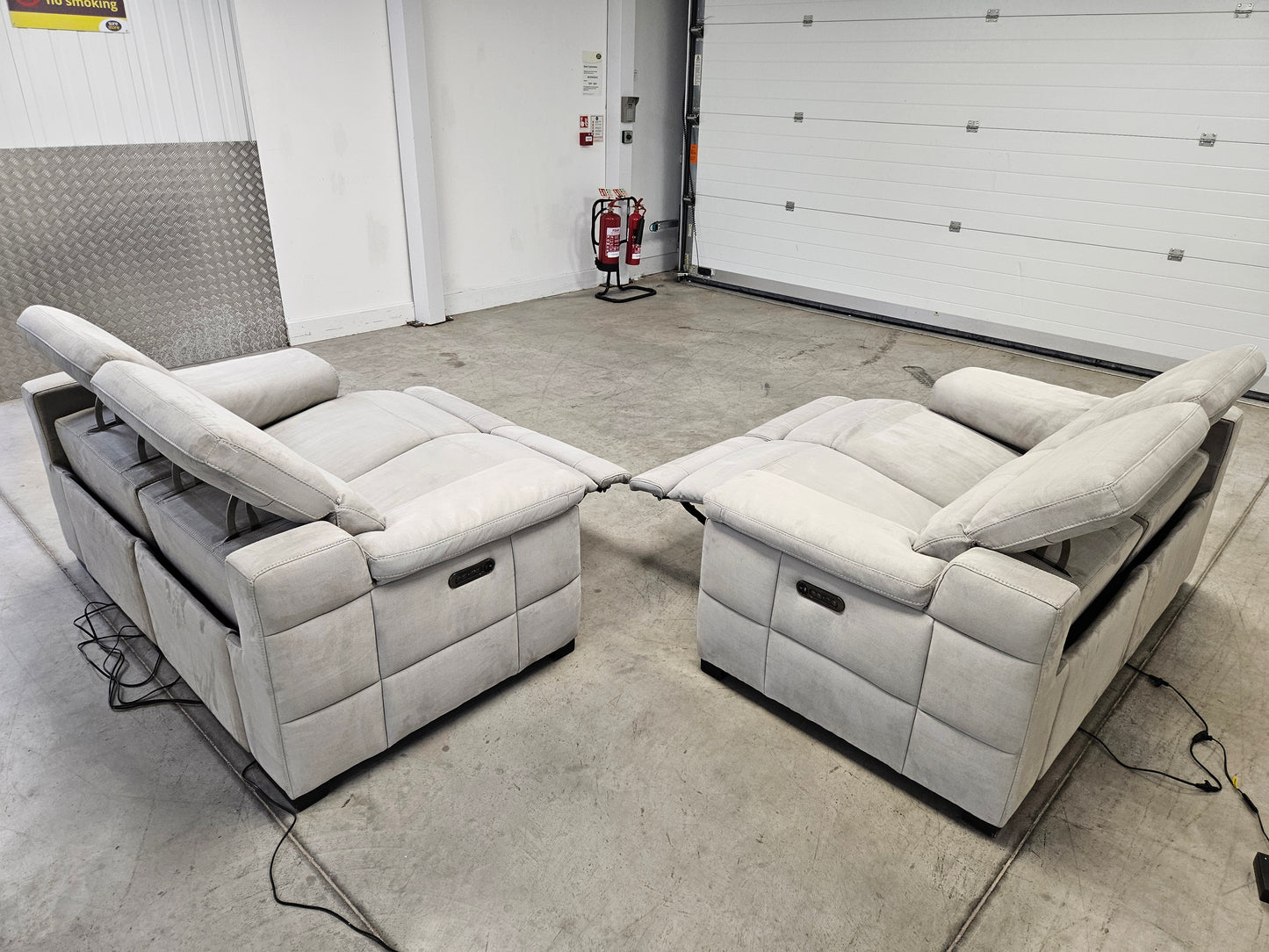 2×Sofology Laurence 2 Seater Power Recliner Sofas with Power Headrests