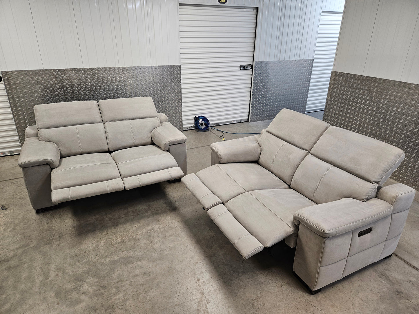 2×Sofology Laurence 2 Seater Power Recliner Sofas with Power Headrests