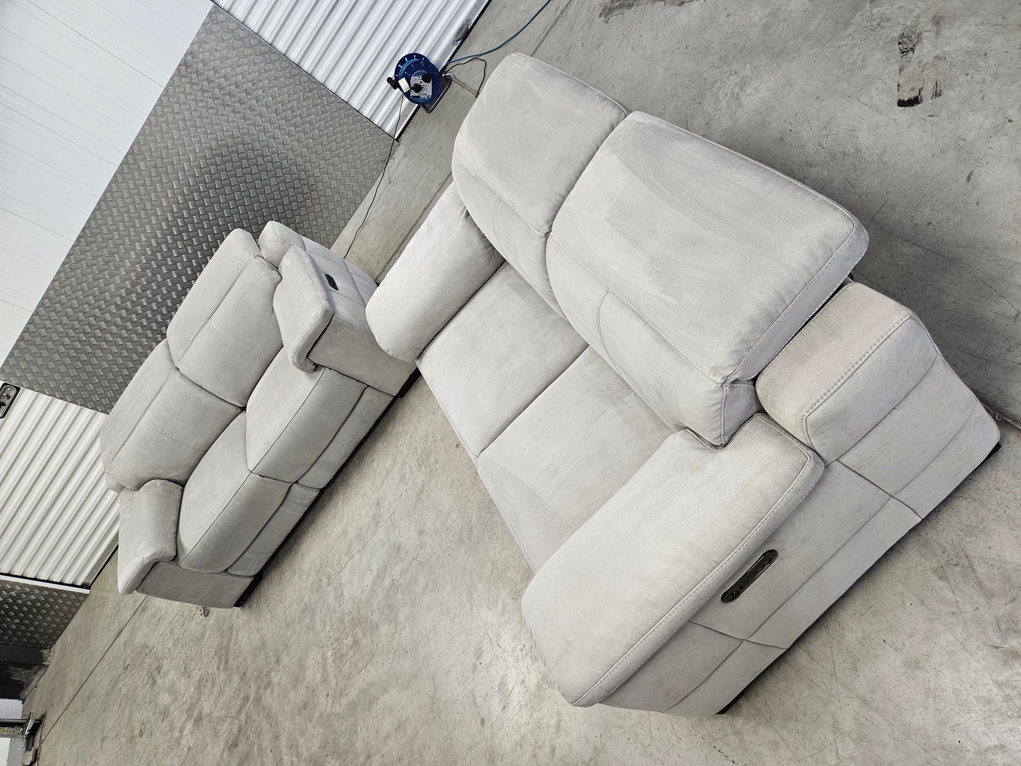 2×Sofology Laurence 2 Seater Power Recliner Sofas with Power Headrests