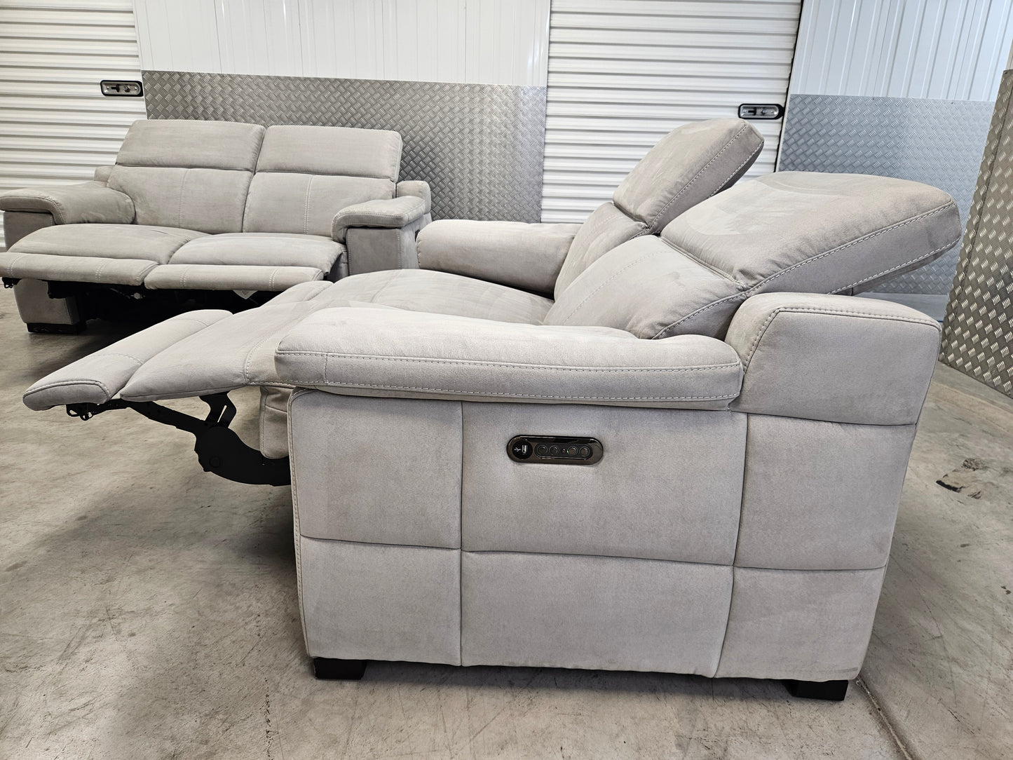 2×Sofology Laurence 2 Seater Power Recliner Sofas with Power Headrests