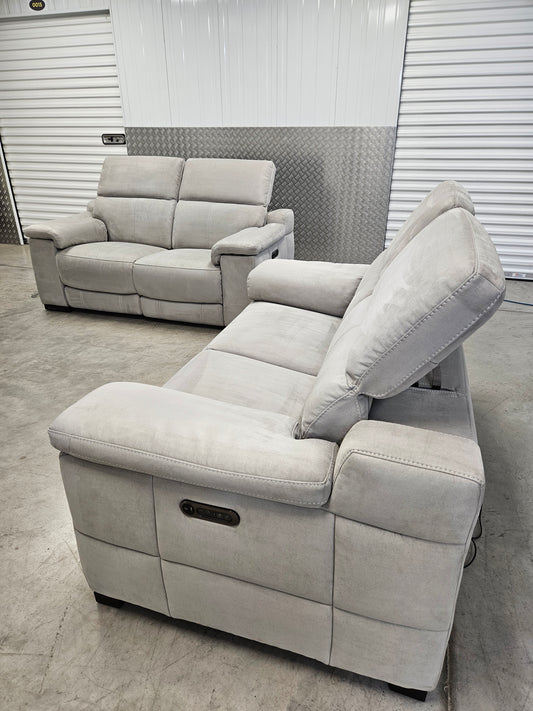2×Sofology Laurence 2 Seater Power Recliner Sofas with Power Headrests